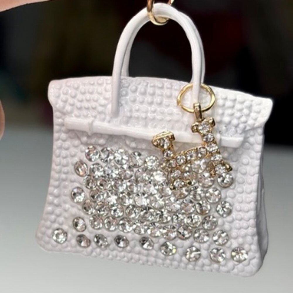 Fashion Jewelry Purse Keychain White Rhinestone Handbag Charm Bling Y2K Designer